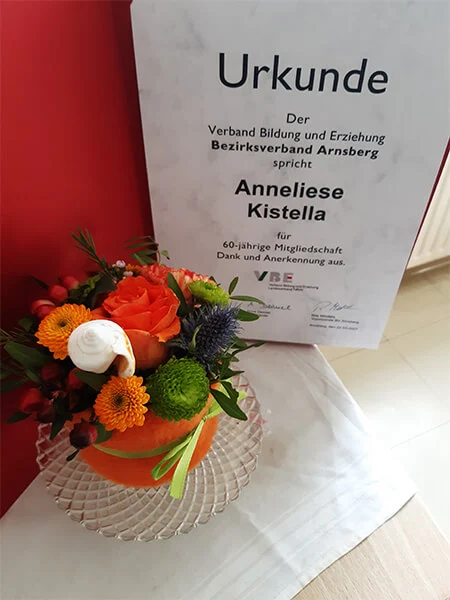 60-jährige Mitgliedschaft - Jubiläum Anneliese Kistella VBE Hamm