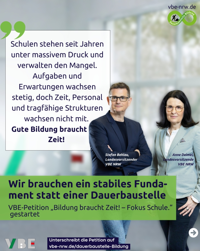VBE-Petition „Bildung braucht Zeit! – Fokus Schule.“ gestartet